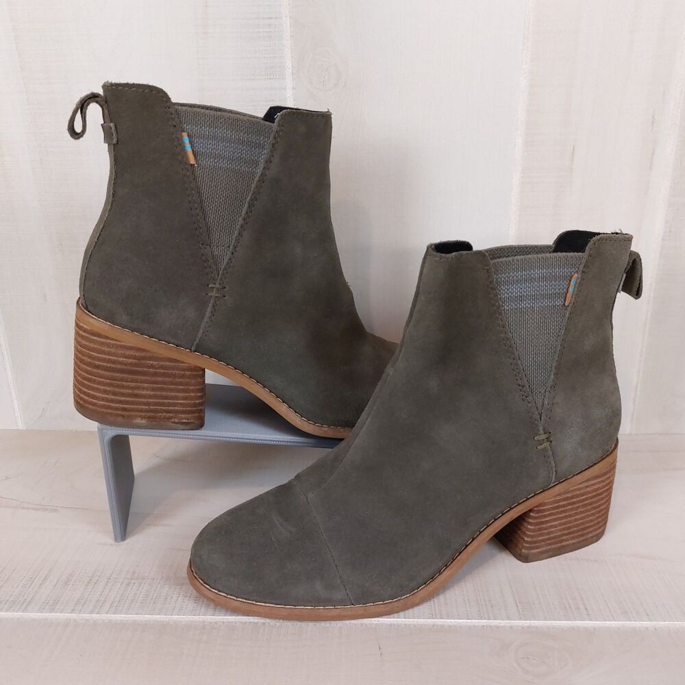 Toms Esme Suede Elastic Side Ankle Boots Women’s Size 8 Olive Green